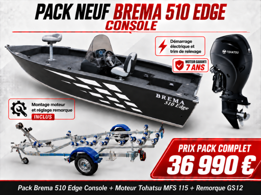 Pack Brema 510 Edge Console - Tohatsu 115 CV Pack Brema 510 Edge Console avec moteur Tohatsu 115 CV et remorque Sun Way